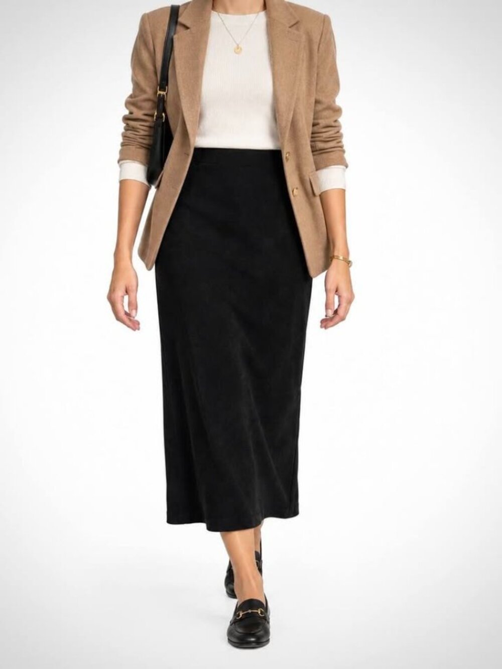 Briggs Black Faux Suede Minimalist Longline Back Slit Midi Skirt [size 16]